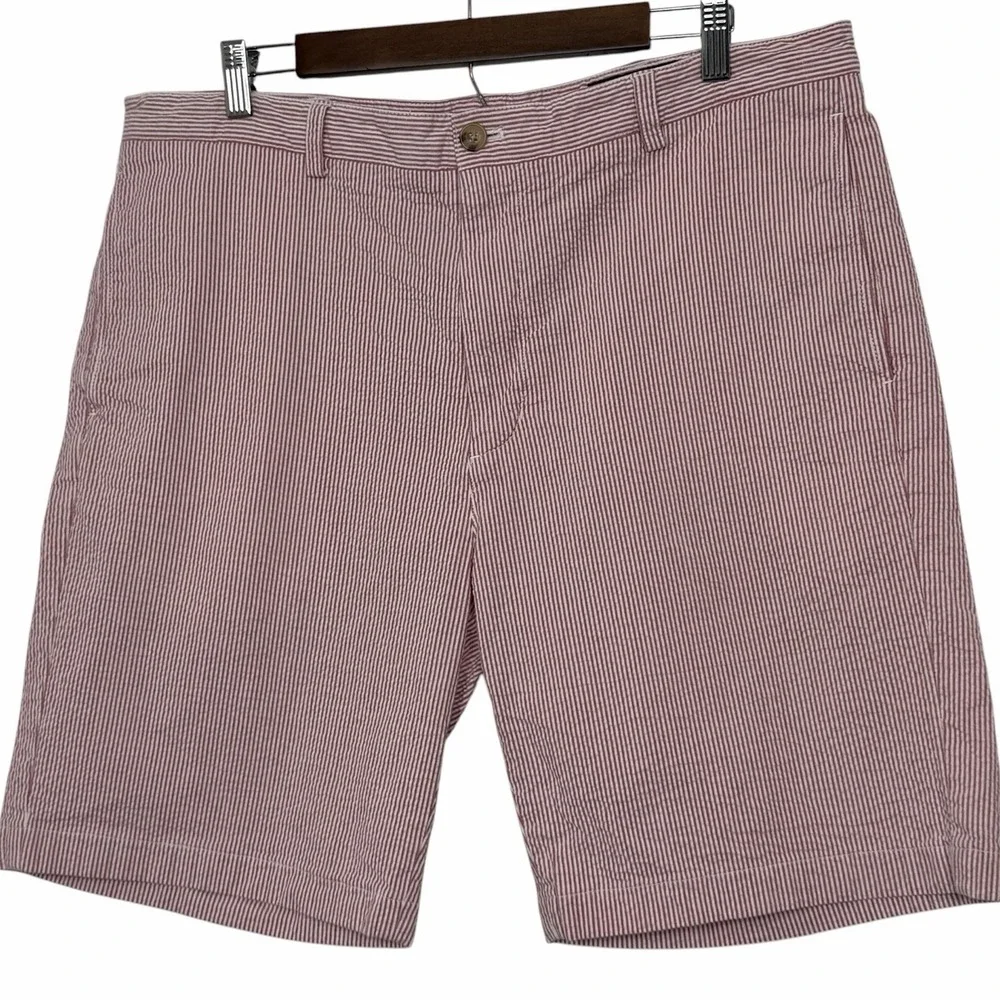 Vineyard Vines Club Shorts Mens 38 Red Seersucker Stripe Flat Front Preppy